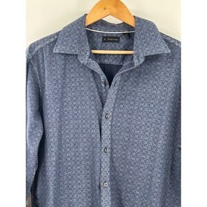 J. Ferrar Mens Large‎ Blue Geometric Medallion Print Cotton Button Down Shirt